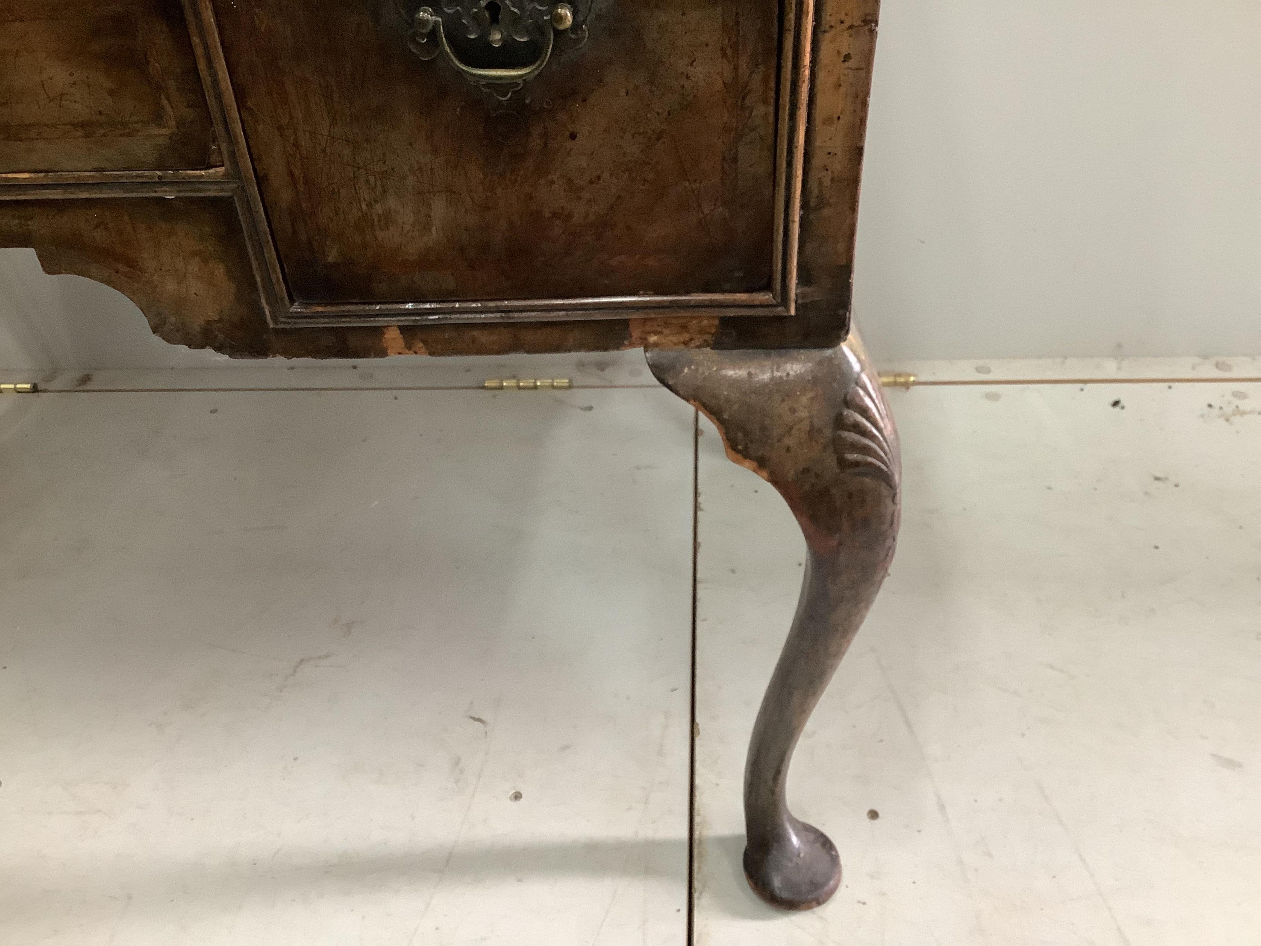 An early 18th century and later walnut side table, width 102cm, height 81cm. Condition - poor